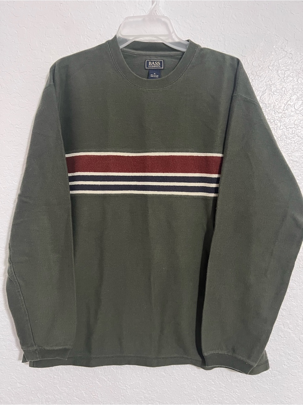 GH BASS & CO MEN'S PULLOVER CREW NECK SWEATER GREEN FOREST Size M Cotton #631